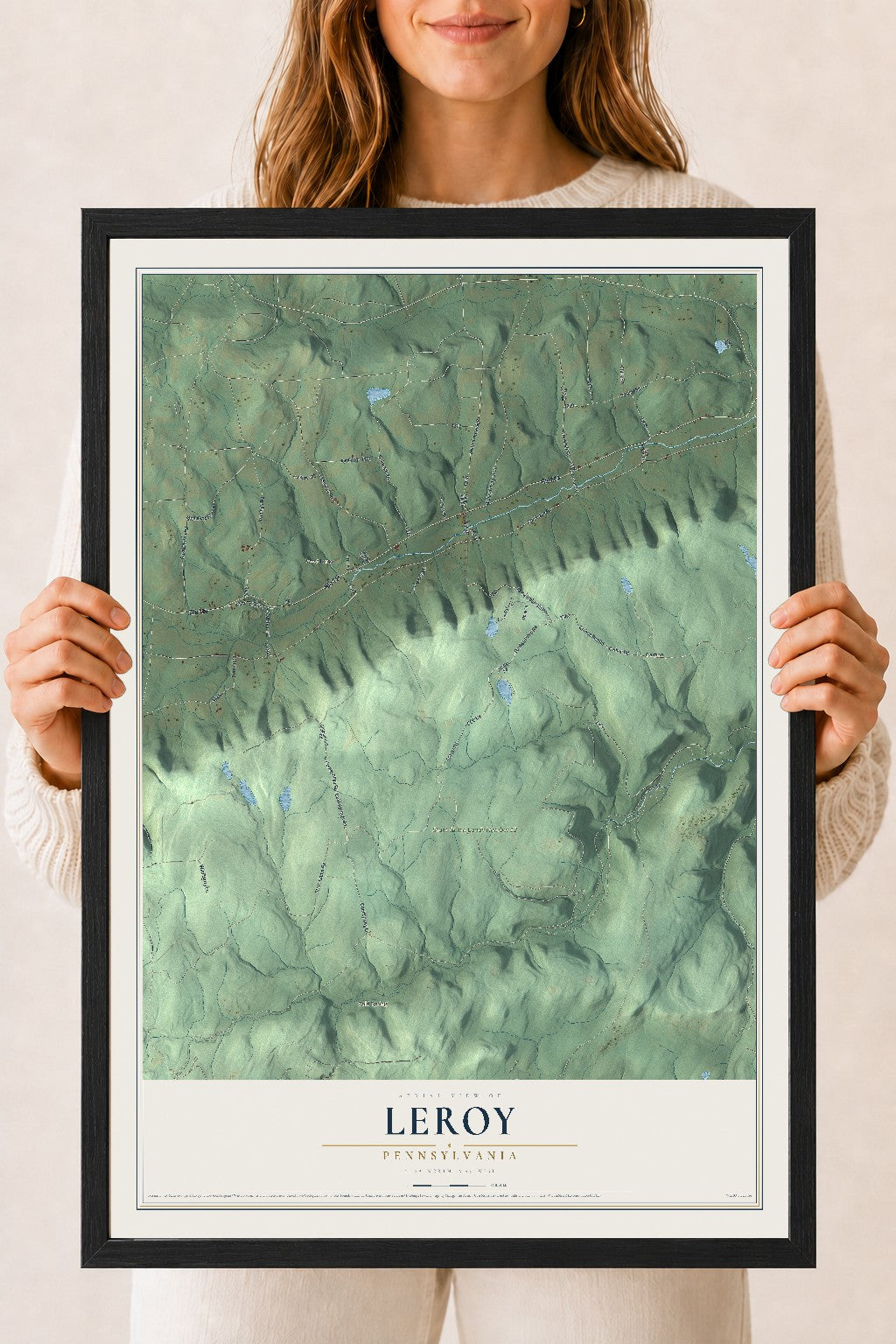 Map of Leroy, Pennsylvania, 18 x 24 inch print in a black wood frame