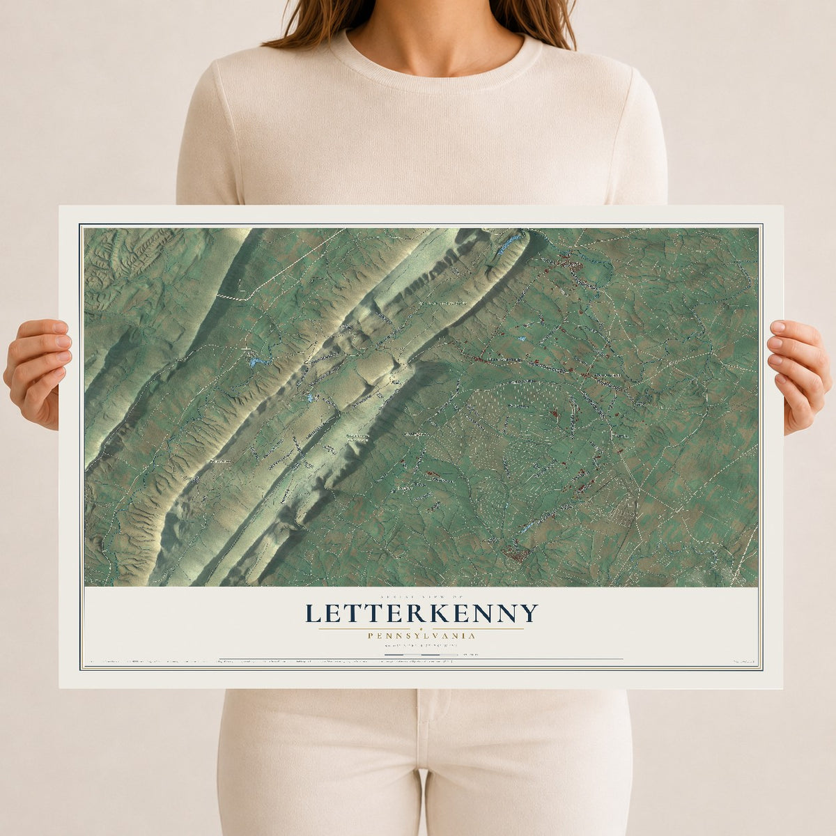 Map of Letterkenny, Pennsylvania, 12 x 18 inch unframed archival matte print