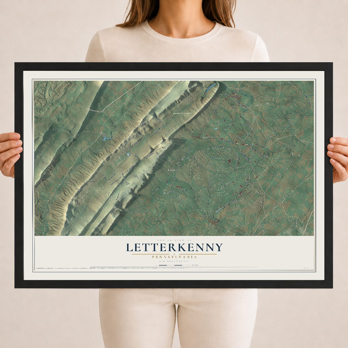 Map of Letterkenny, Pennsylvania, 18 x 24 inch print in a black wood frame
