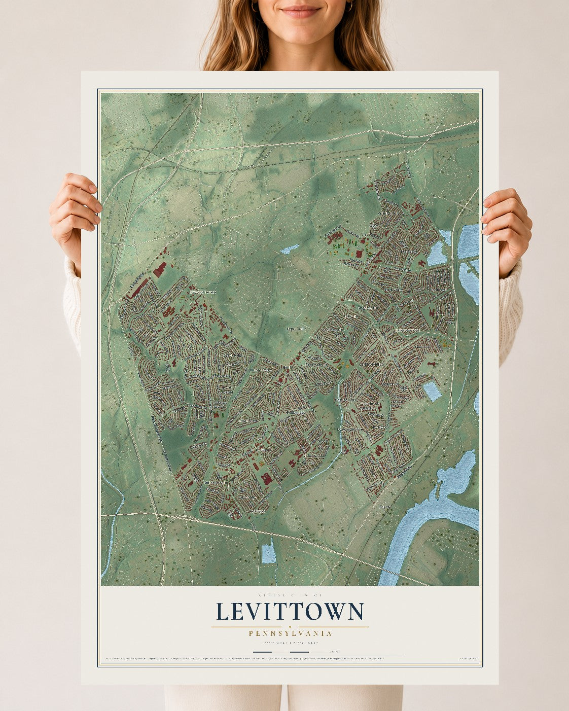 Map of Levittown, Pennsylvania, 24 x 36 inch unframed archival matte print
