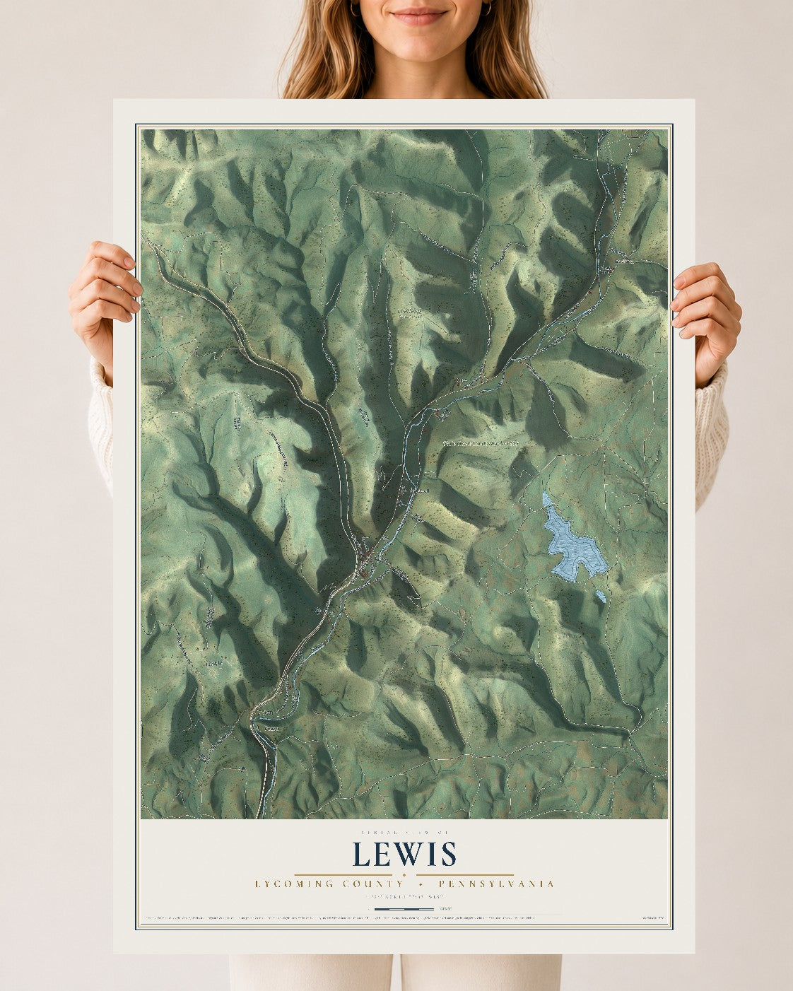 Map of Lewis, Lycoming County, Pennsylvania, 24 x 36 inch unframed archival matte print
