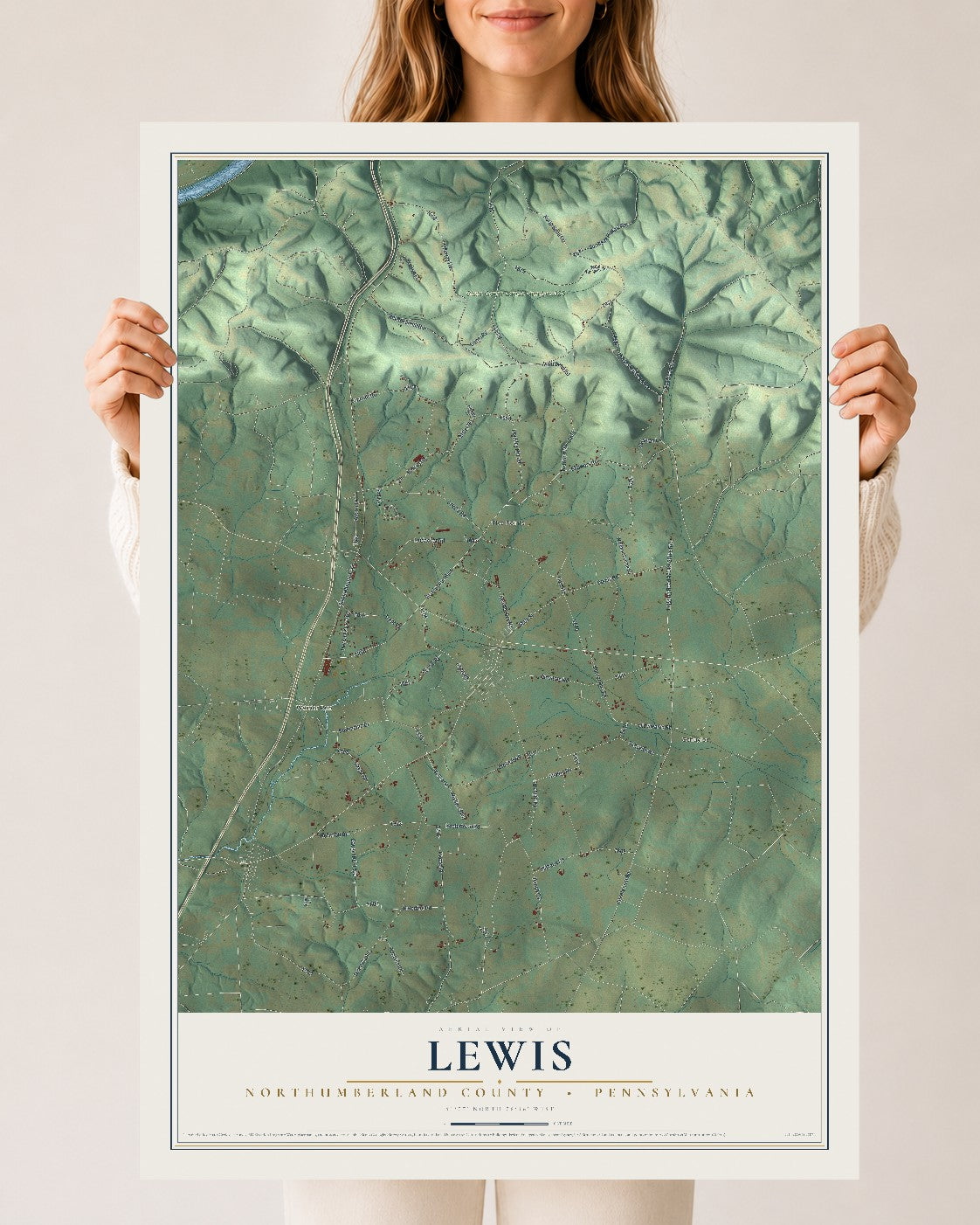 Map of Lewis, Northumberland County, Pennsylvania, 24 x 36 inch unframed archival matte print
