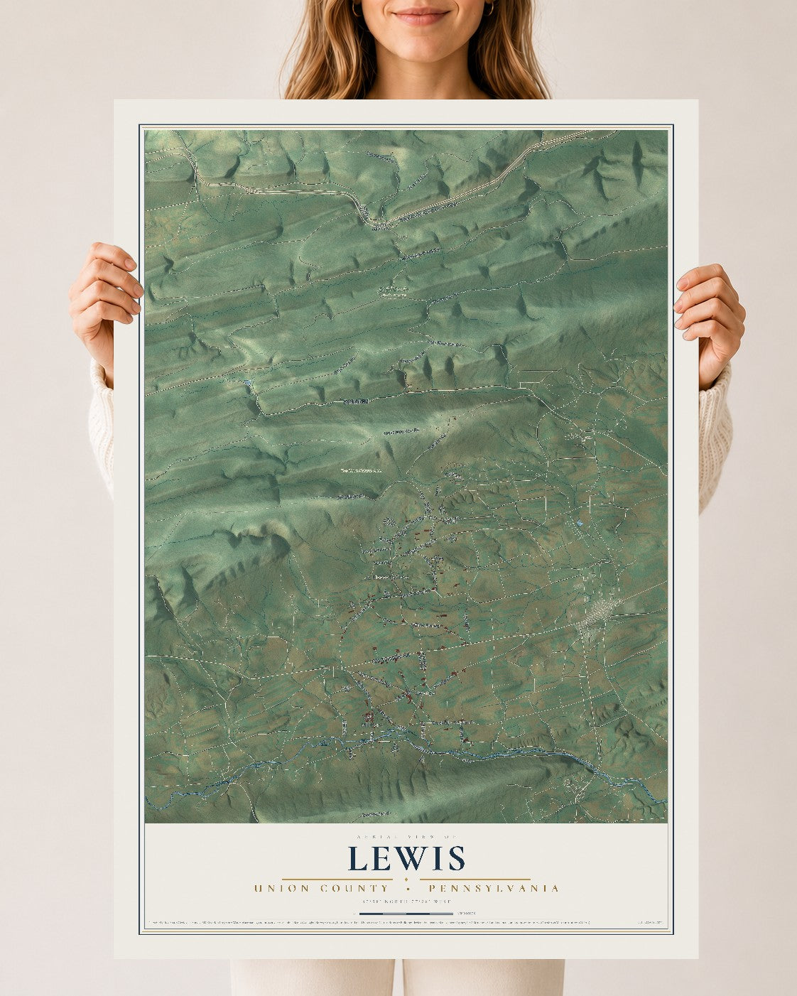 Map of Lewis, Union County, Pennsylvania, 24 x 36 inch unframed archival matte print