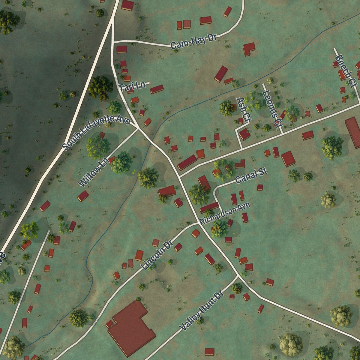 Close-up of the map of Lewis Run, Pennsylvania print showing street and building detail