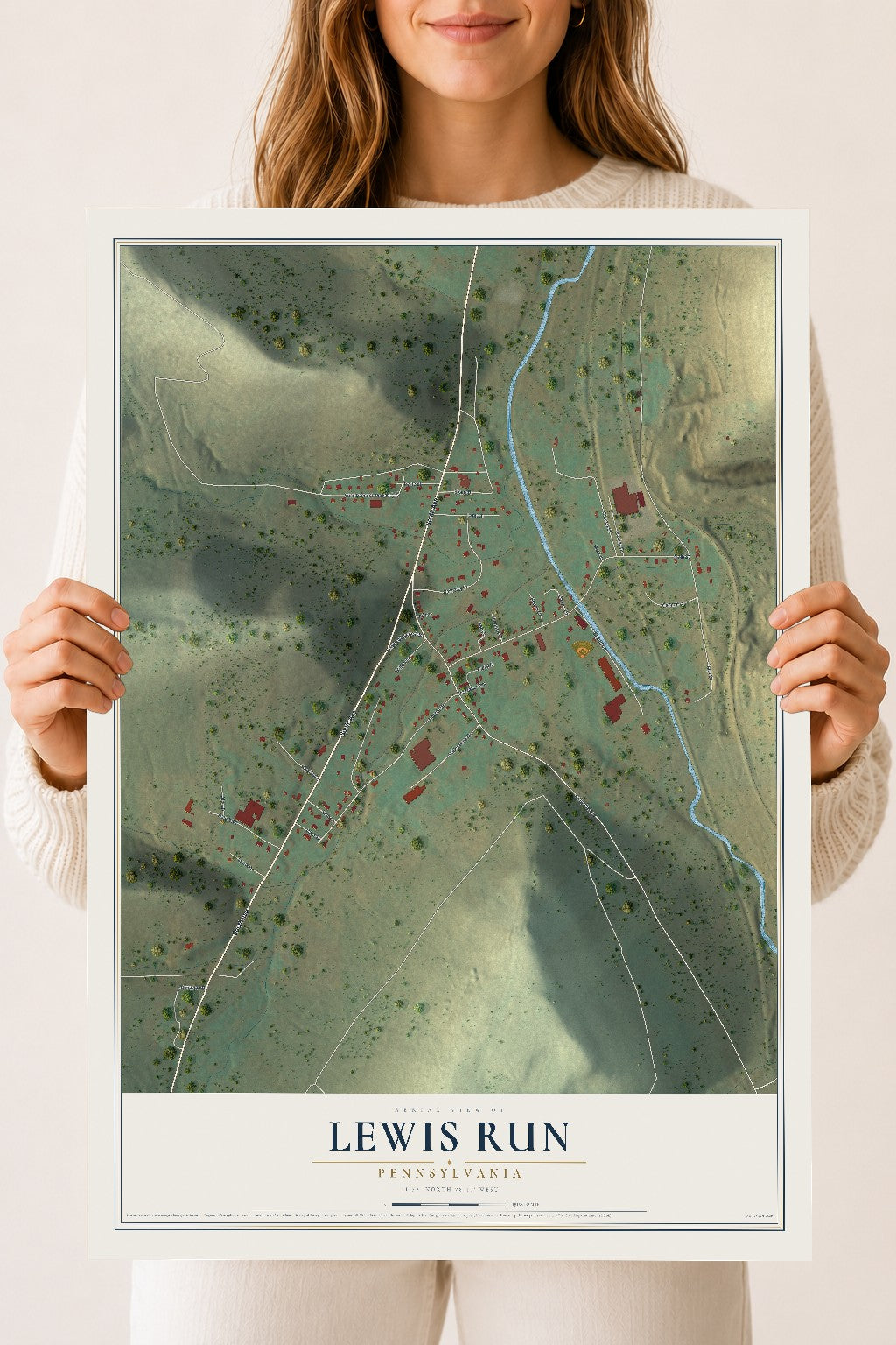 Map of Lewis Run, Pennsylvania, 18 x 24 inch unframed archival matte print