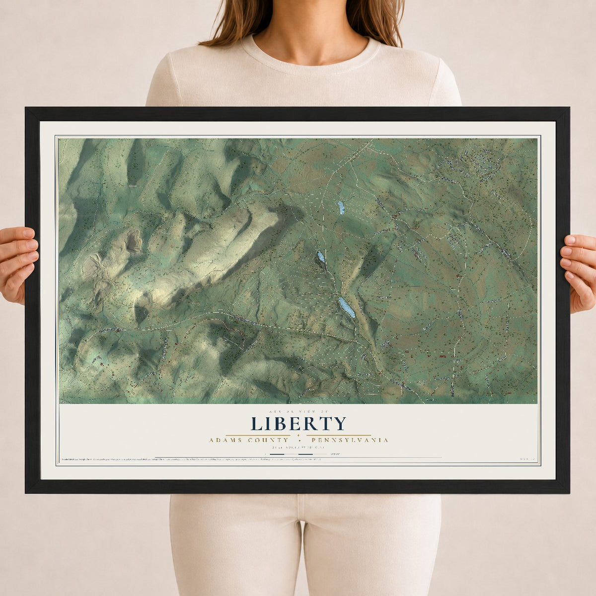 Map of Liberty, Adams County, Pennsylvania, 18 x 24 inch print in a black wood frame