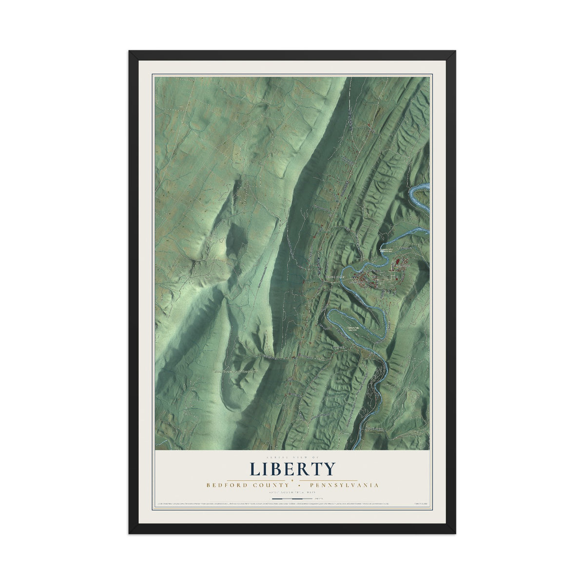 Map of Liberty, Bedford County, Pennsylvania, 12 x 18 inch print in a black wood frame