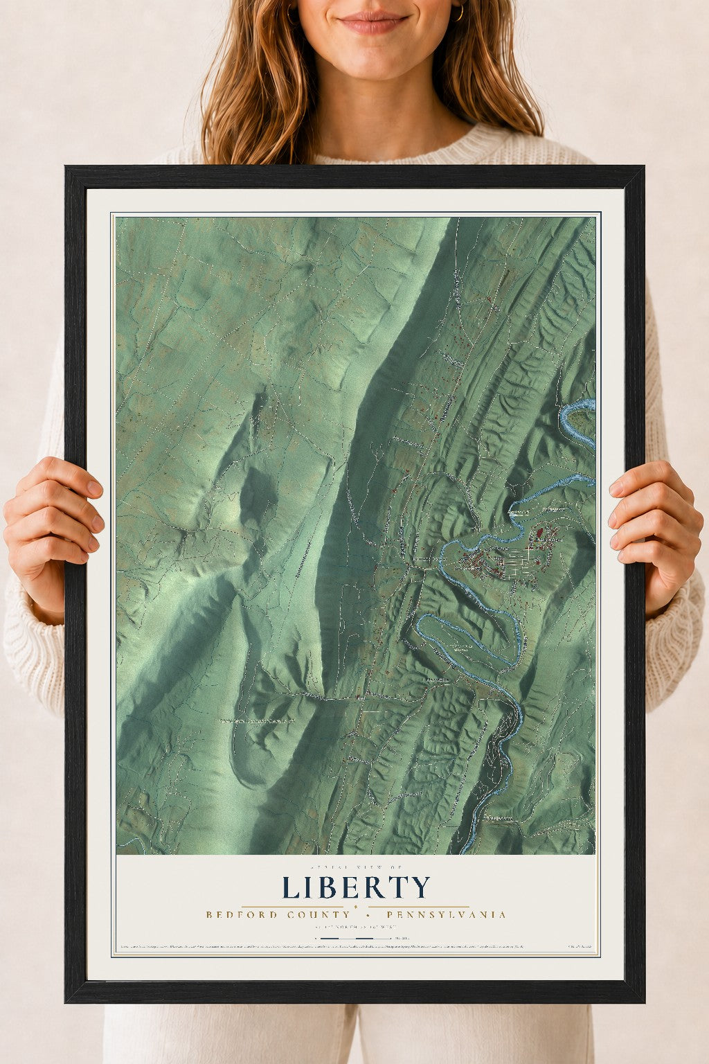 Map of Liberty, Bedford County, Pennsylvania, 18 x 24 inch print in a black wood frame