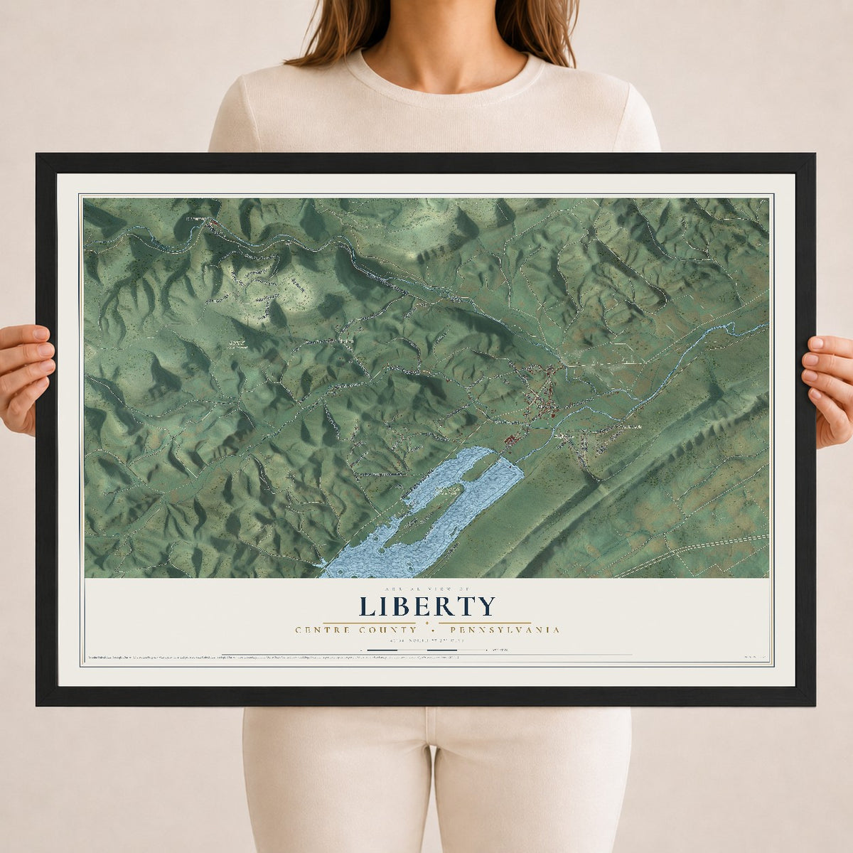 Map of Liberty, Centre County, Pennsylvania, 18 x 24 inch print in a black wood frame