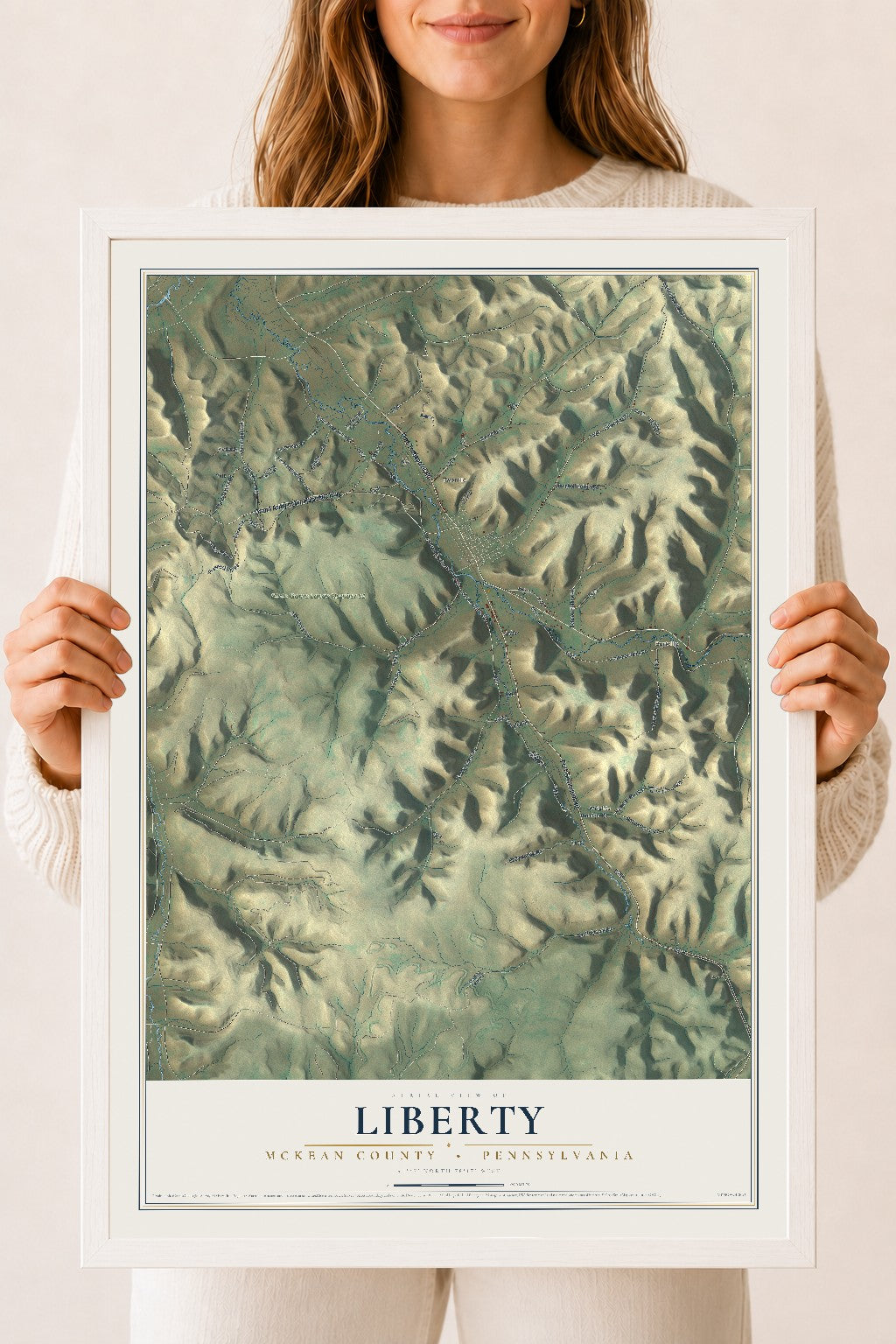 Map of Liberty, McKean County, Pennsylvania, 18 x 24 inch print in a white wood frame
