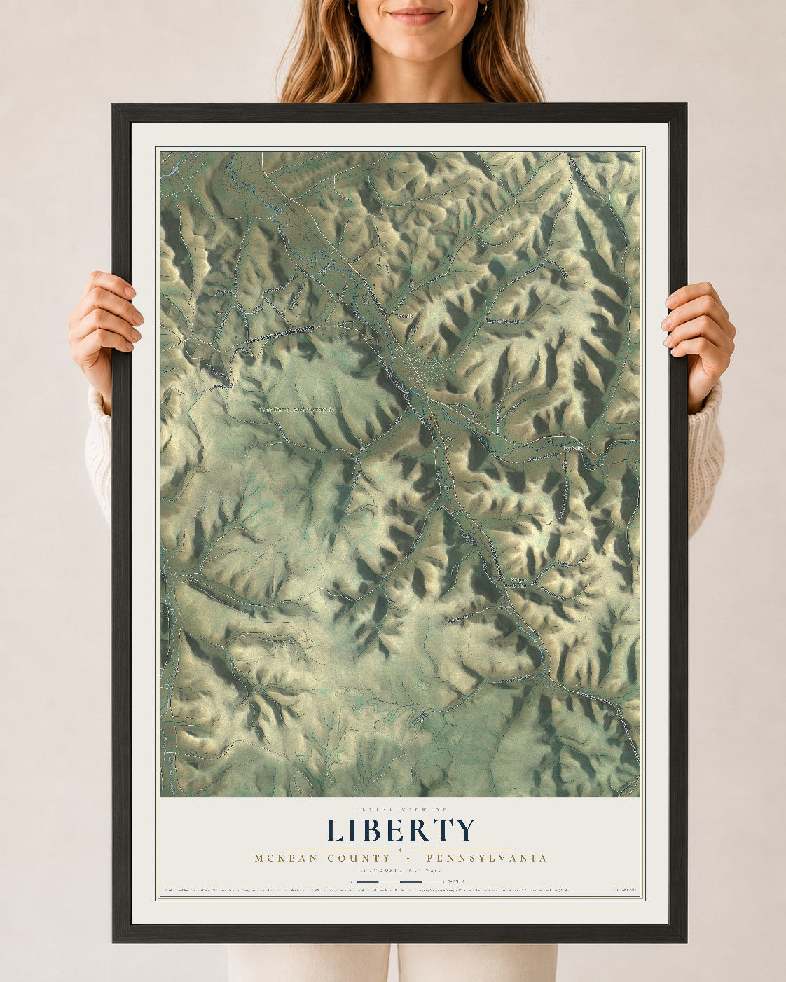 Map of Liberty, McKean County, Pennsylvania, 24 x 36 inch print in a black wood frame