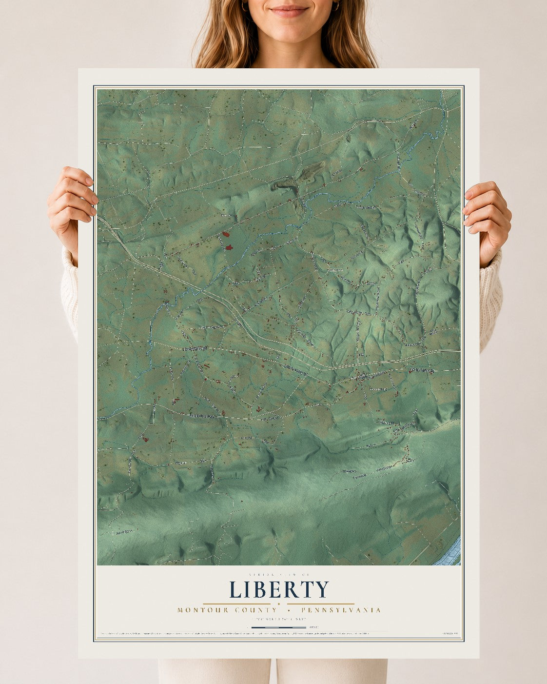 Map of Liberty, Montour County, Pennsylvania, 24 x 36 inch unframed archival matte print