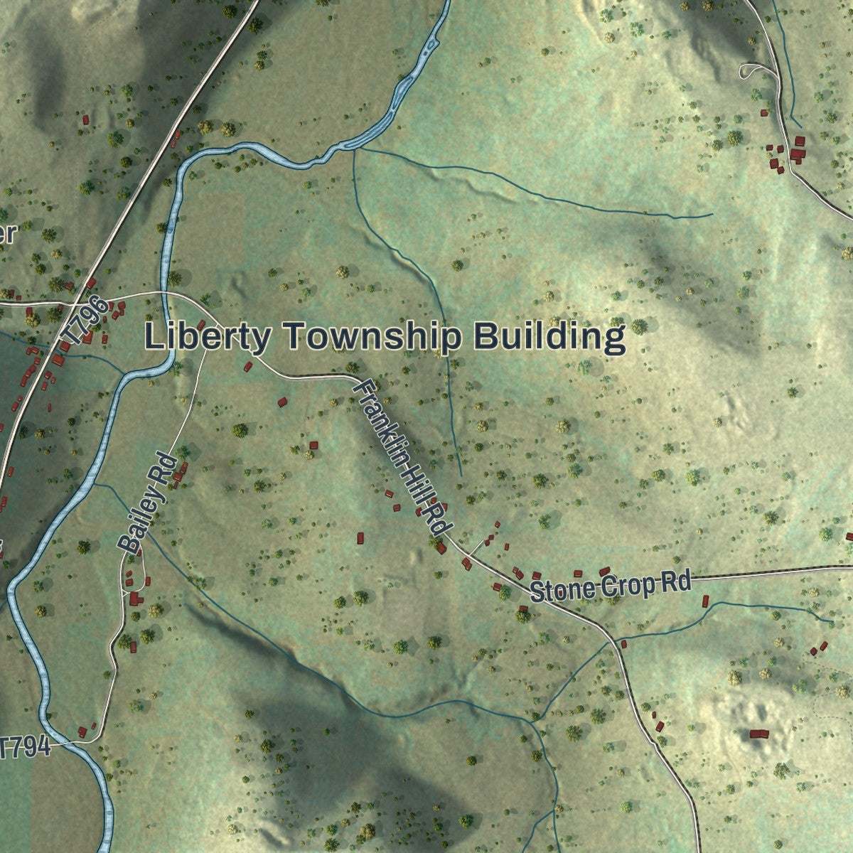 Second close-up of the map of Liberty, Susquehanna County, Pennsylvania print showing more streets and buildings