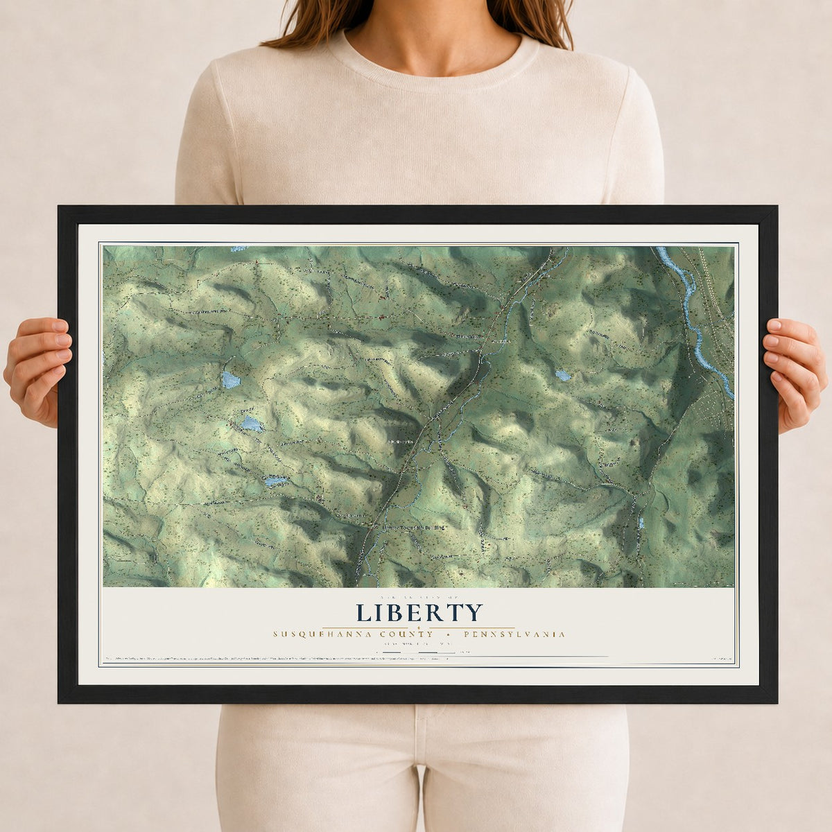 Map of Liberty, Susquehanna County, Pennsylvania, 12 x 18 inch print in a black wood frame