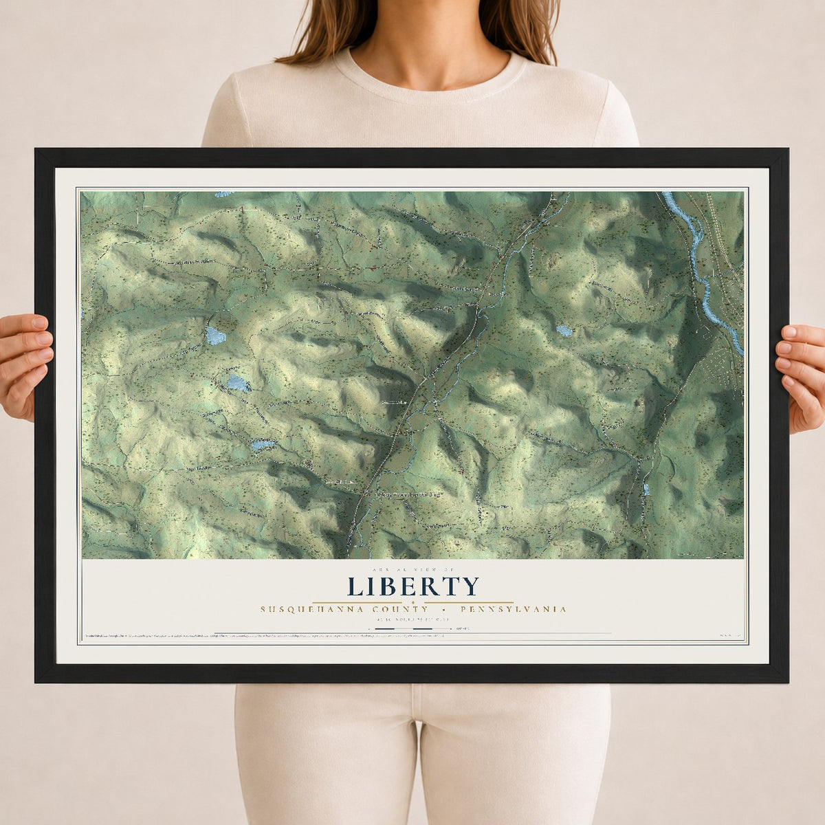 Map of Liberty, Susquehanna County, Pennsylvania, 18 x 24 inch print in a black wood frame