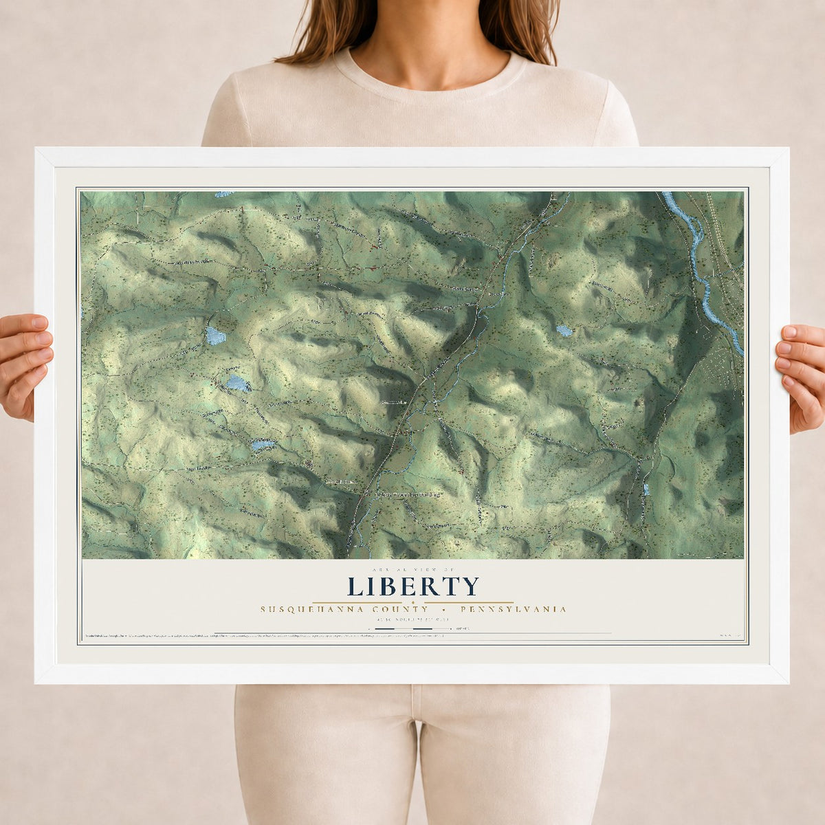Map of Liberty, Susquehanna County, Pennsylvania, 18 x 24 inch print in a white wood frame