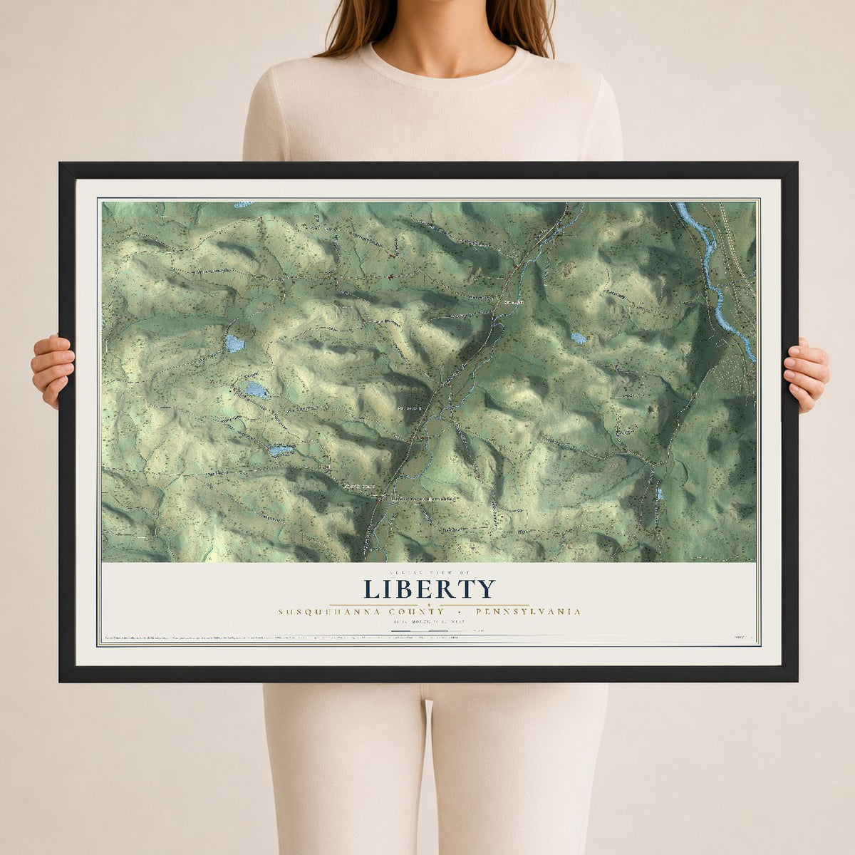 Map of Liberty, Susquehanna County, Pennsylvania, 24 x 36 inch print in a black wood frame