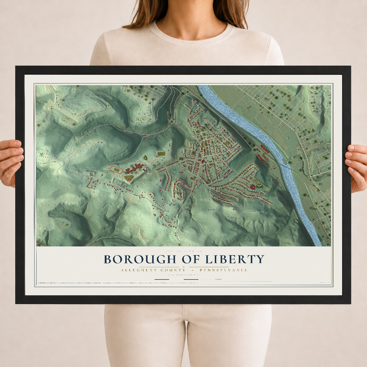 Map of the Borough of Liberty, Allegheny County, Pennsylvania, 18 x 24 inch print in a black wood frame