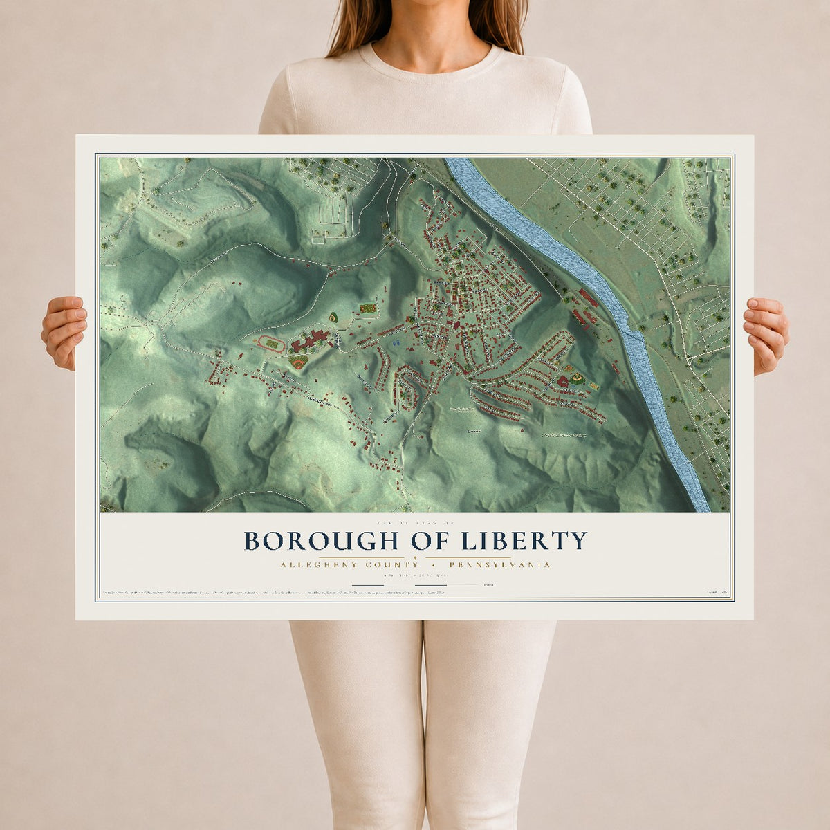 Map of the Borough of Liberty, Allegheny County, Pennsylvania, 24 x 36 inch unframed archival matte print
