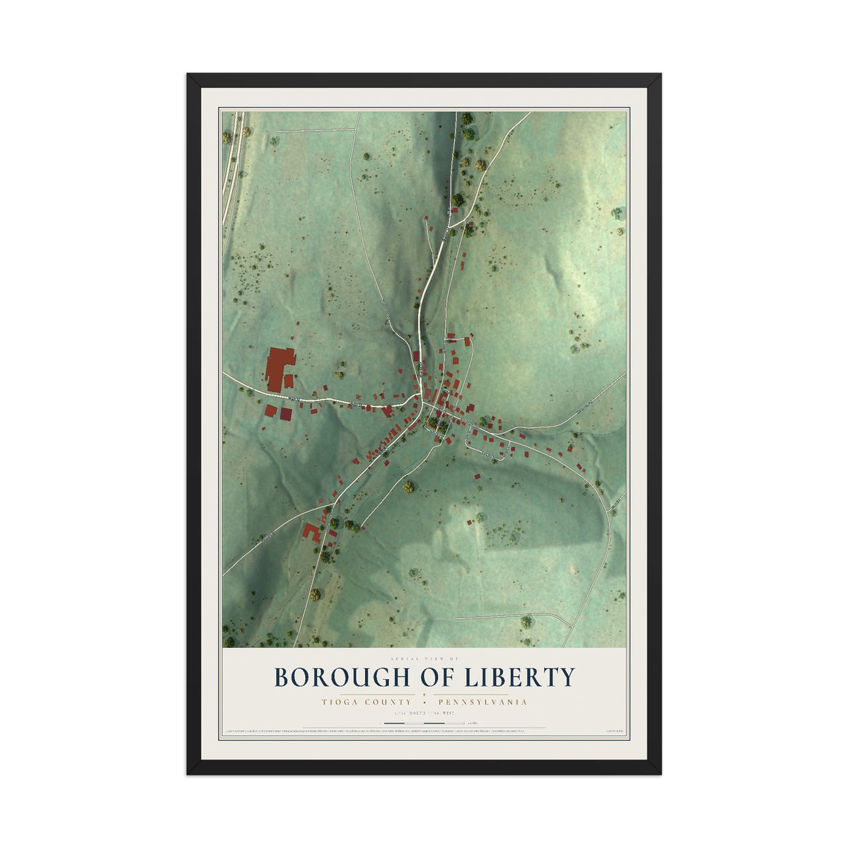 Map of the Borough of Liberty, Tioga County, Pennsylvania, 12 x 18 inch print in a black wood frame
