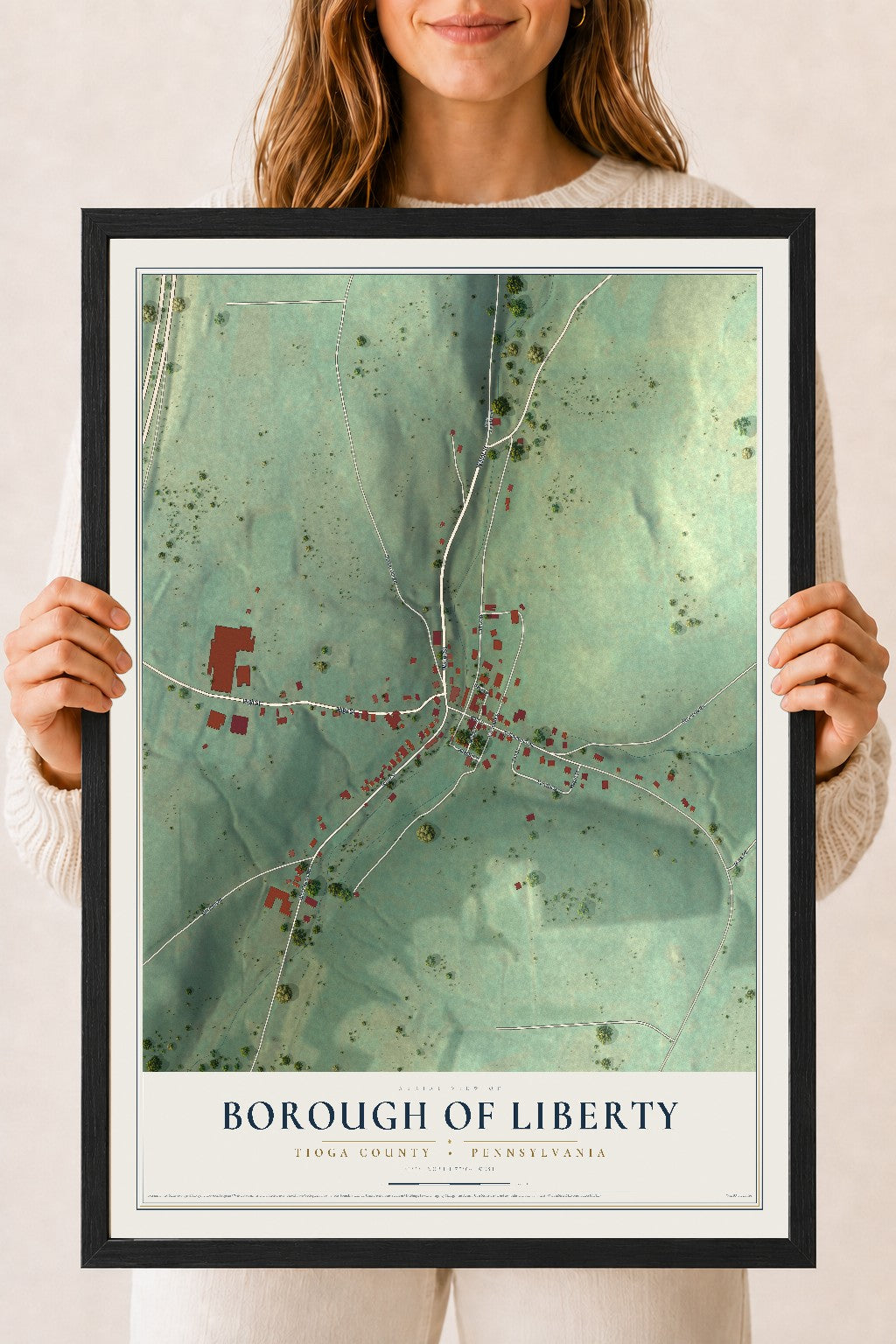 Map of the Borough of Liberty, Tioga County, Pennsylvania, 18 x 24 inch print in a black wood frame
