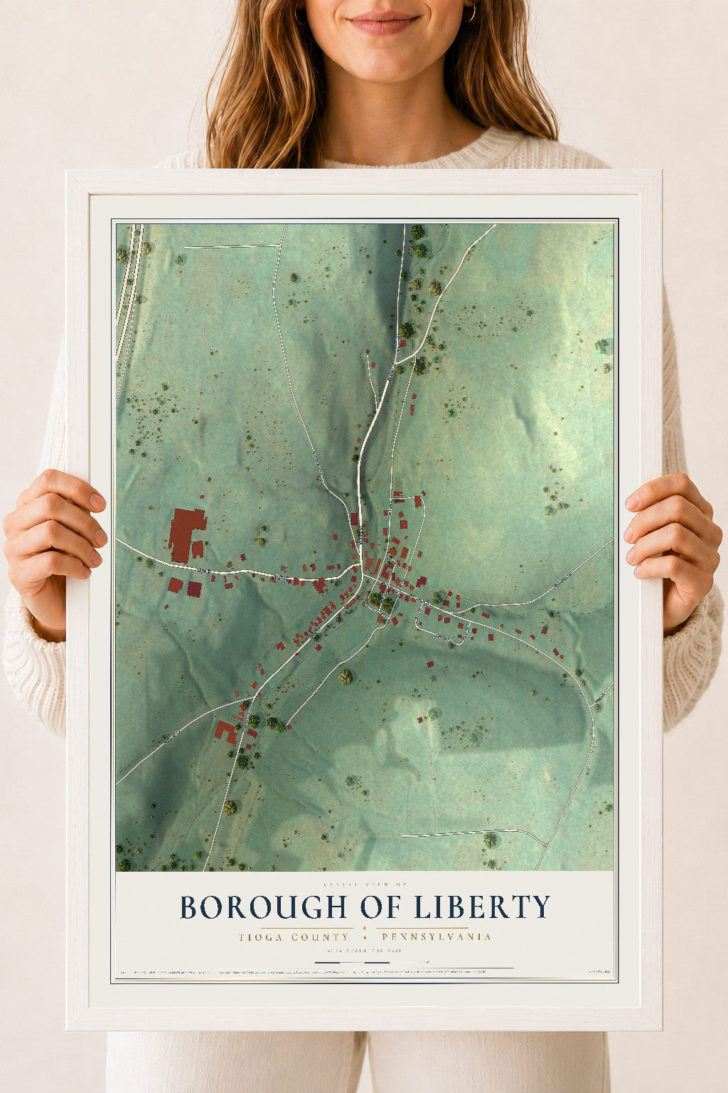 Map of the Borough of Liberty, Tioga County, Pennsylvania, 18 x 24 inch print in a white wood frame