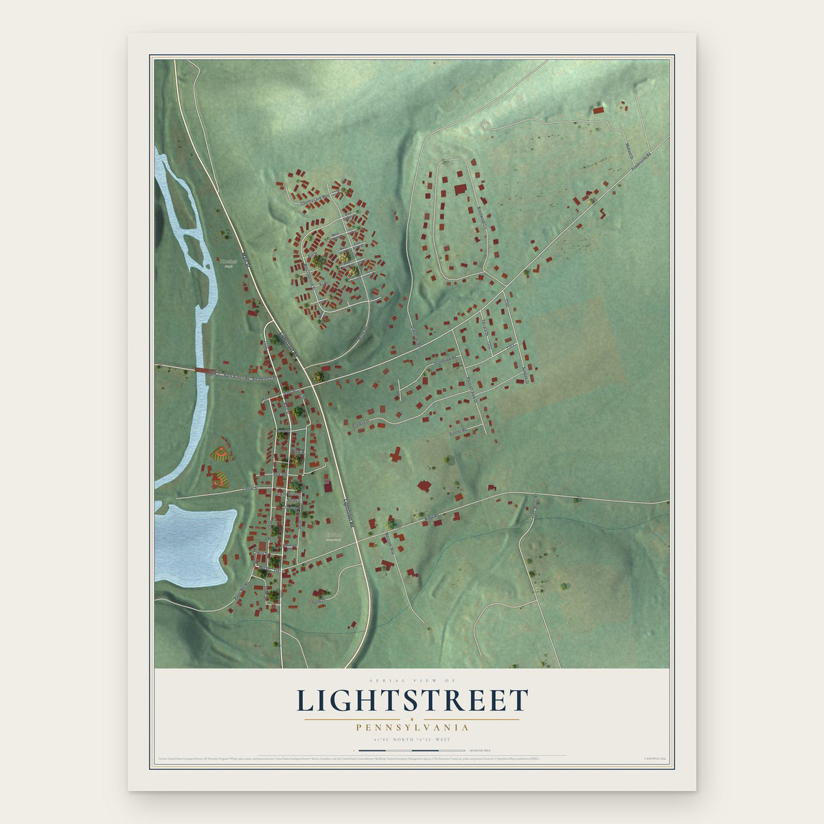 Lightstreet, Pennsylvania map print, the full design