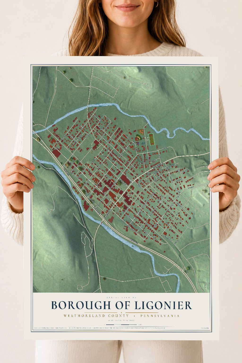 Map of the Borough of Ligonier, Westmoreland County, Pennsylvania, 18 x 24 inch unframed archival matte print