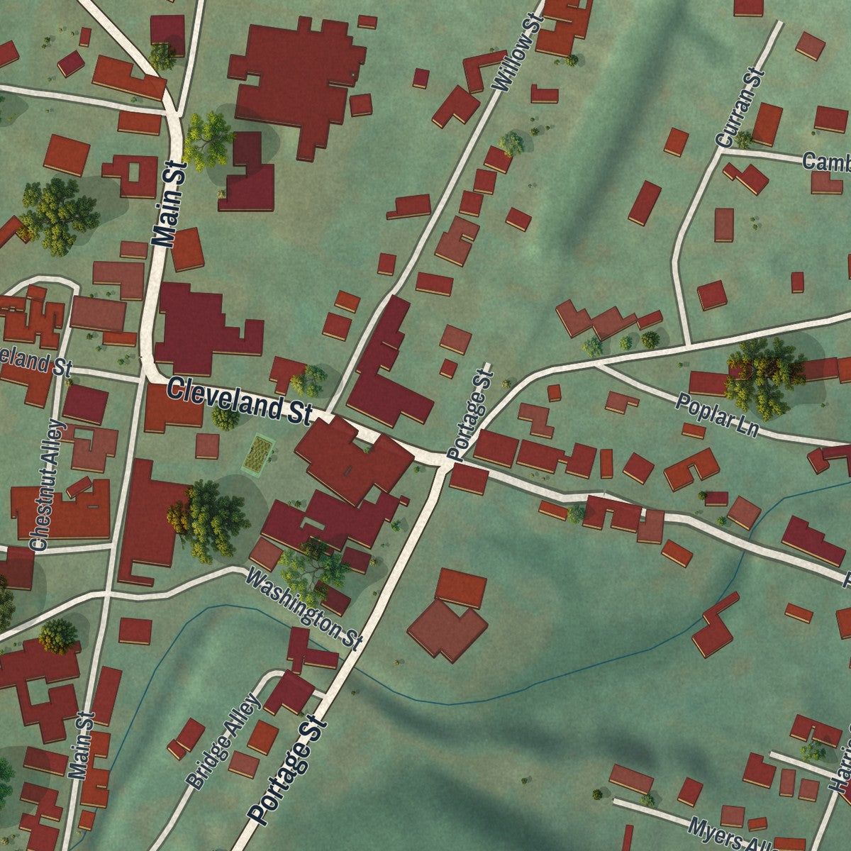 Close-up of the map of Lilly, Pennsylvania print showing street and building detail