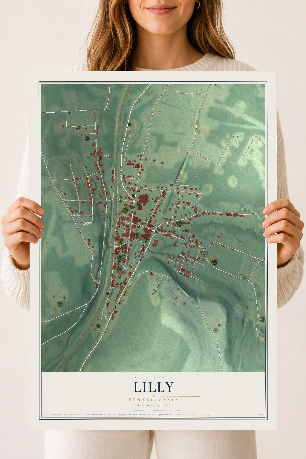 Map of Lilly, Pennsylvania, 18 x 24 inch unframed archival matte print
