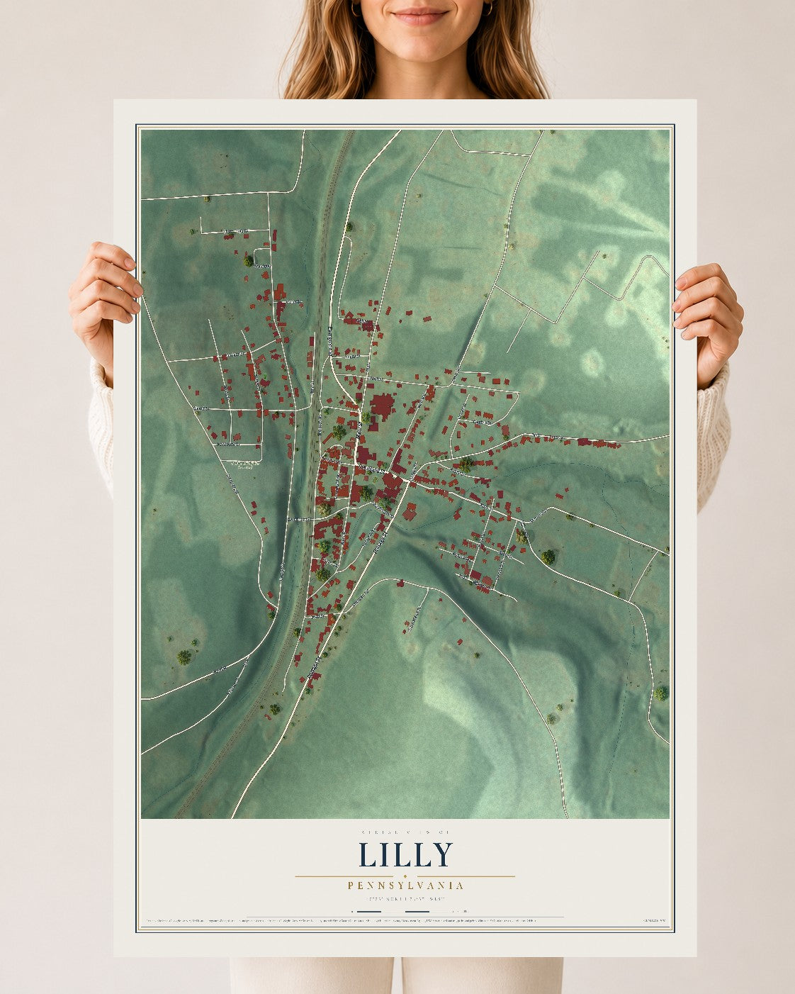 Map of Lilly, Pennsylvania, 24 x 36 inch unframed archival matte print