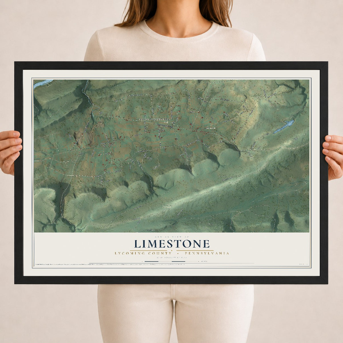 Map of Limestone, Lycoming County, Pennsylvania, 18 x 24 inch print in a black wood frame