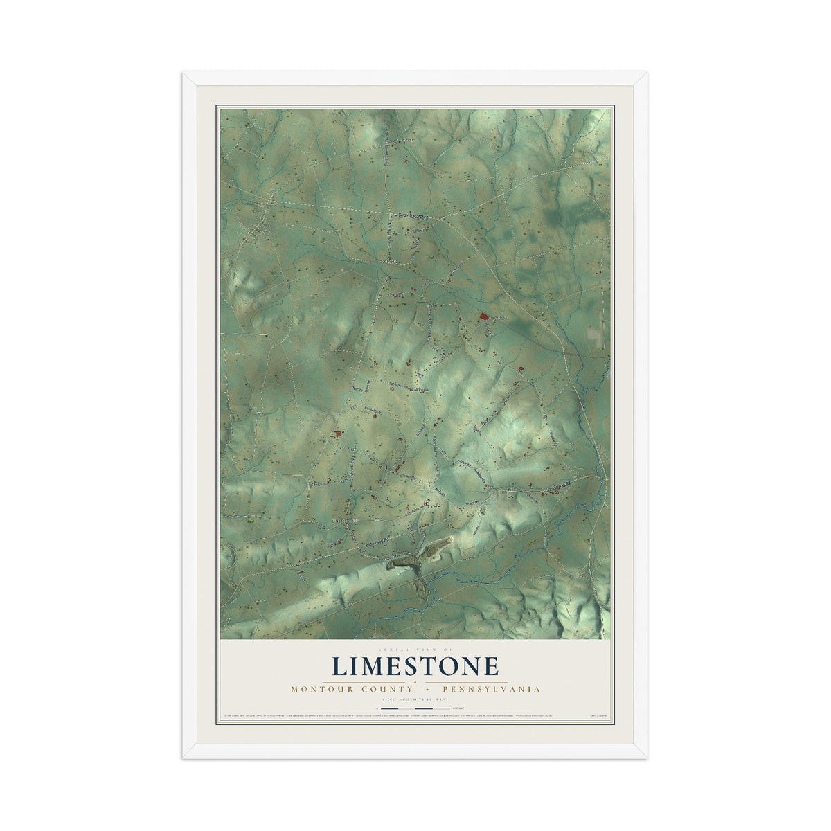 Map of Limestone, Montour County, Pennsylvania, 12 x 18 inch print in a white wood frame