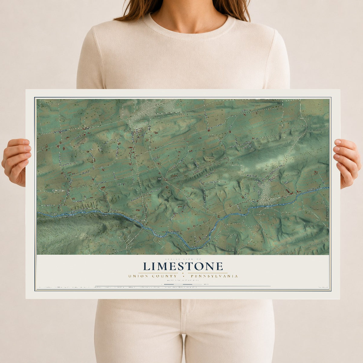 Map of Limestone, Union County, Pennsylvania, 12 x 18 inch unframed archival matte print