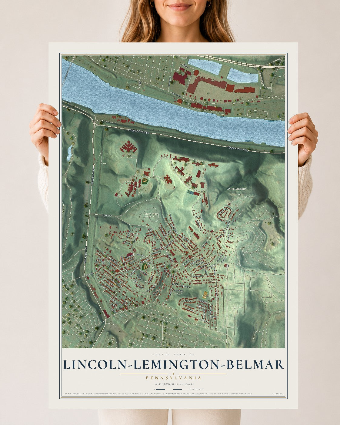 Map of Lincoln-Lemington-Belmar, Pennsylvania, 24 x 36 inch unframed archival matte print