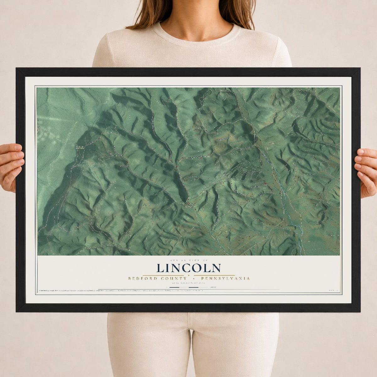 Map of Lincoln, Bedford County, Pennsylvania, 18 x 24 inch print in a black wood frame