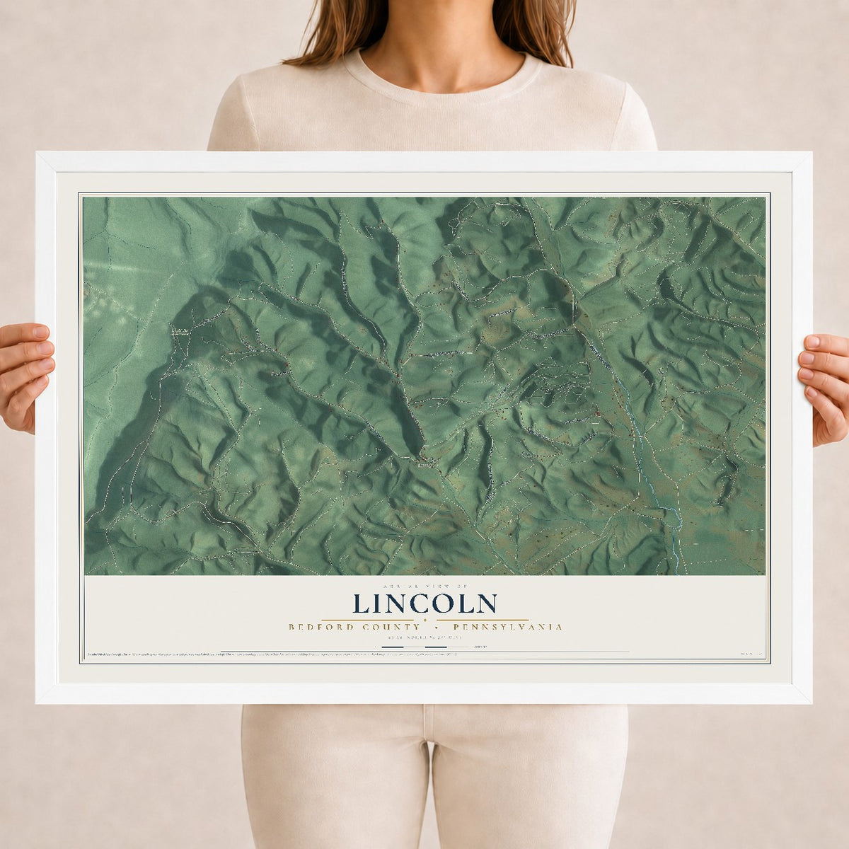 Map of Lincoln, Bedford County, Pennsylvania, 18 x 24 inch print in a white wood frame