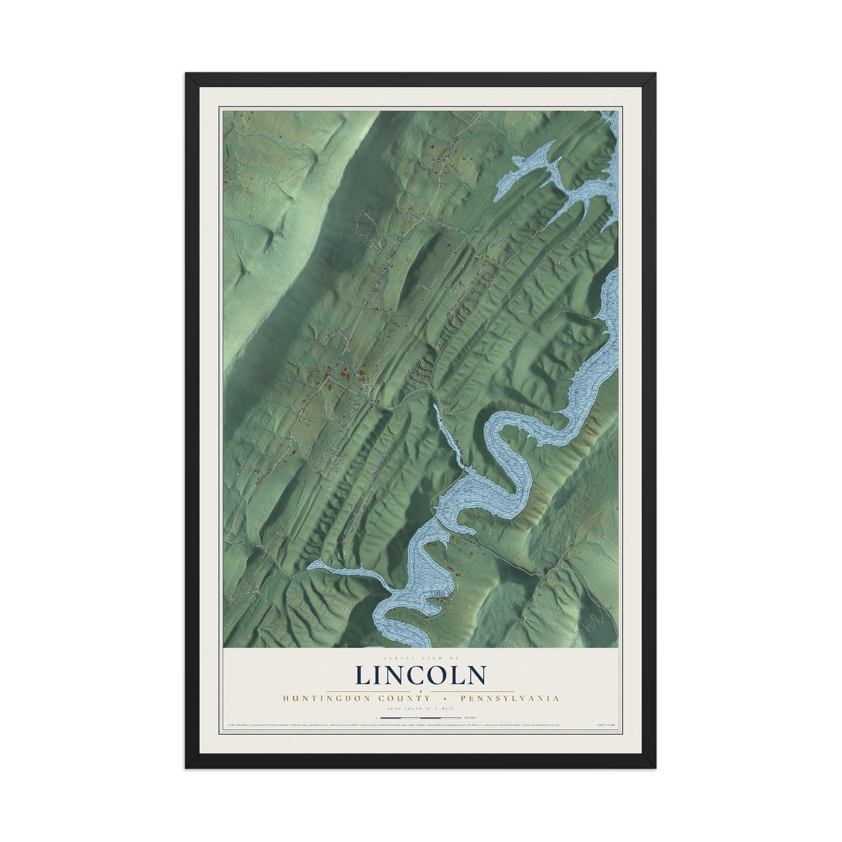 Map of Lincoln, Huntingdon County, Pennsylvania, 12 x 18 inch print in a black wood frame