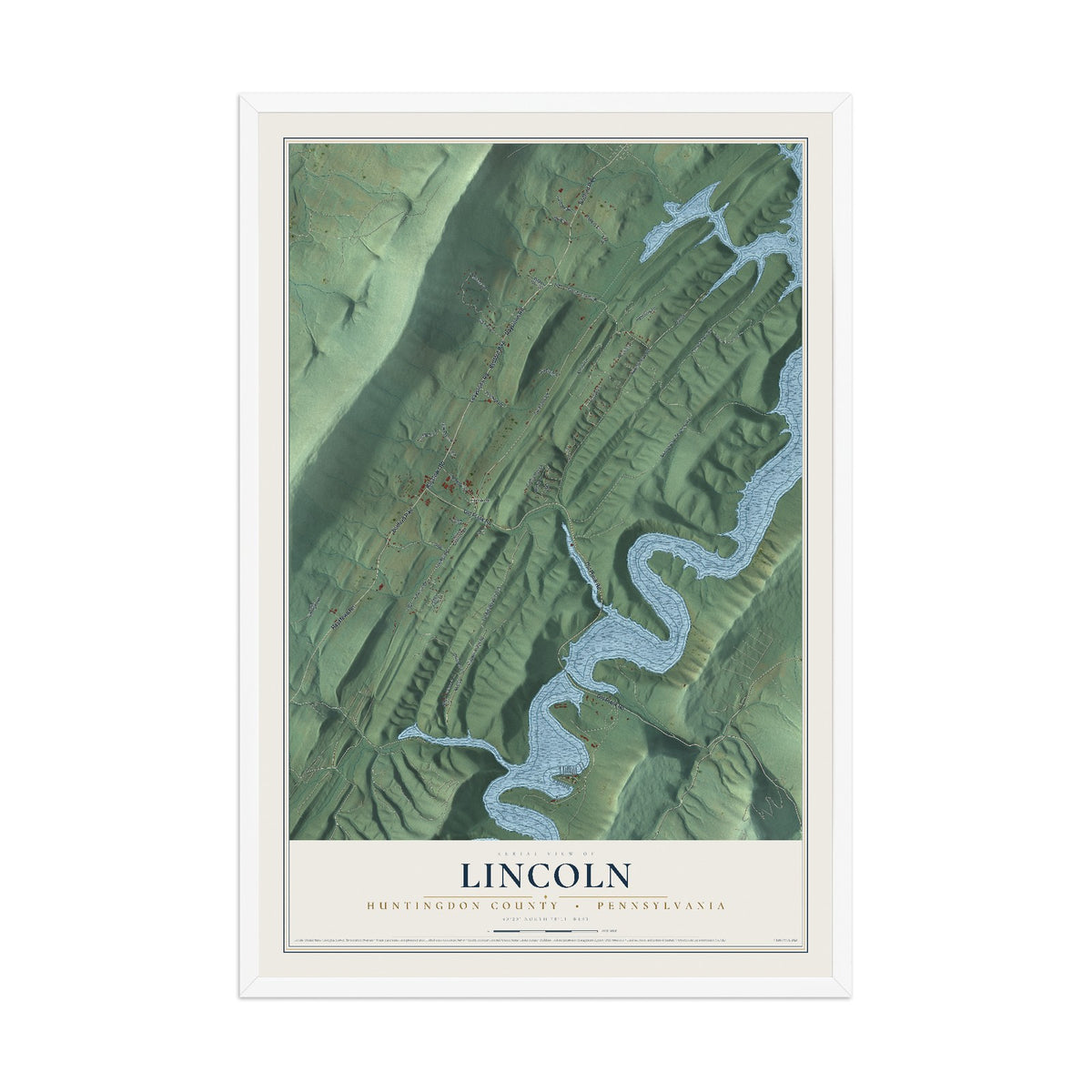 Map of Lincoln, Huntingdon County, Pennsylvania, 12 x 18 inch print in a white wood frame