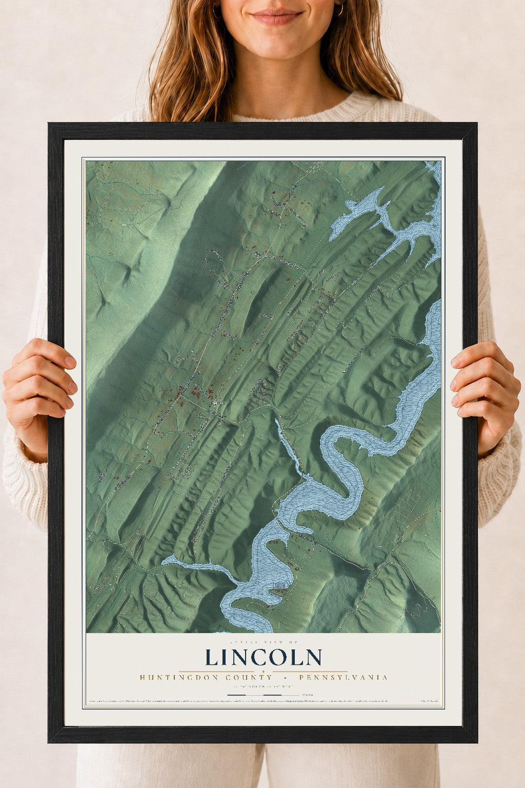 Map of Lincoln, Huntingdon County, Pennsylvania, 18 x 24 inch print in a black wood frame