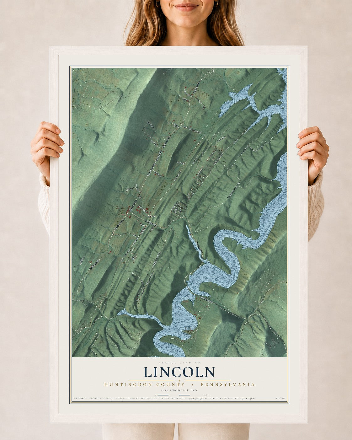Map of Lincoln, Huntingdon County, Pennsylvania, 24 x 36 inch print in a white wood frame