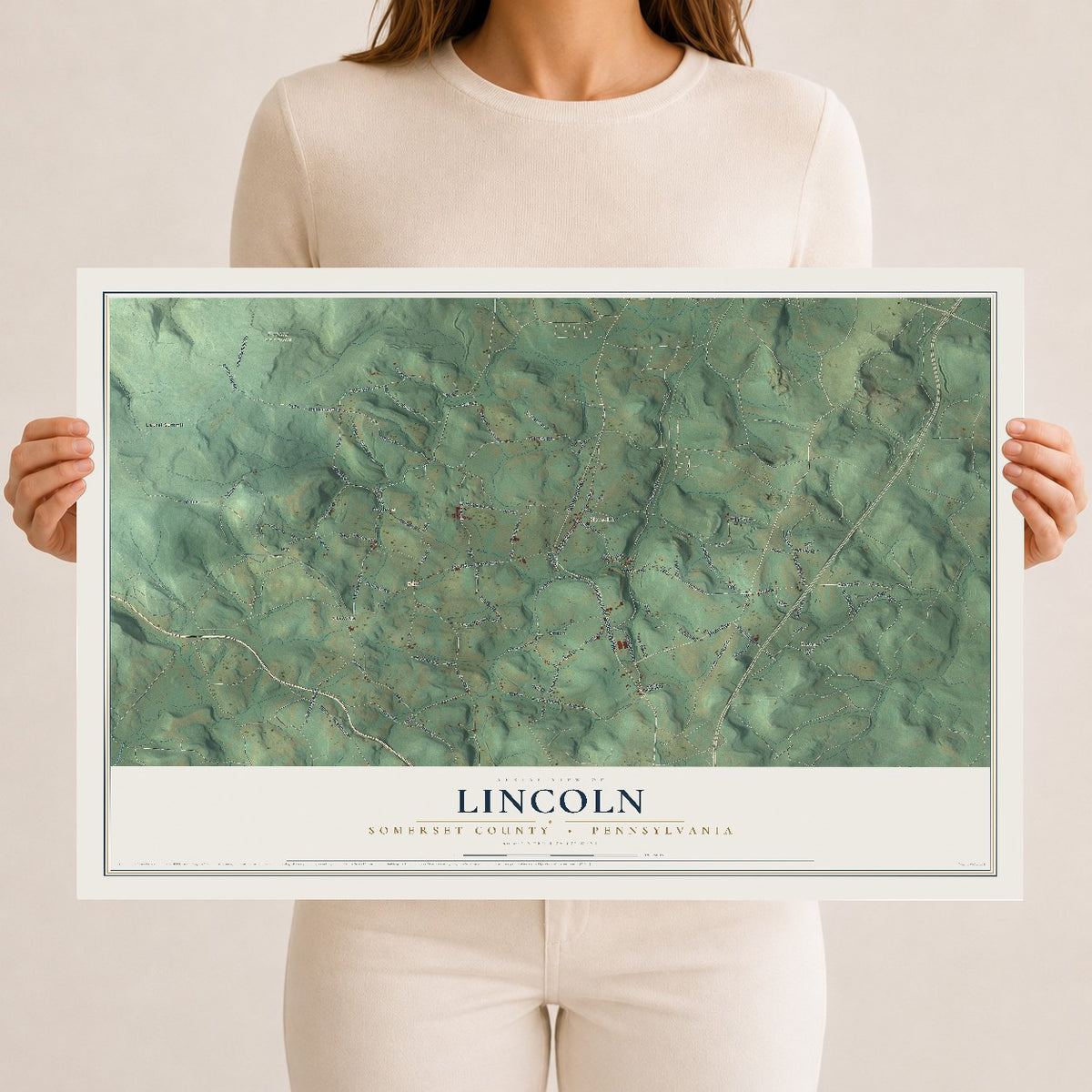 Map of Lincoln, Somerset County, Pennsylvania, 12 x 18 inch unframed archival matte print