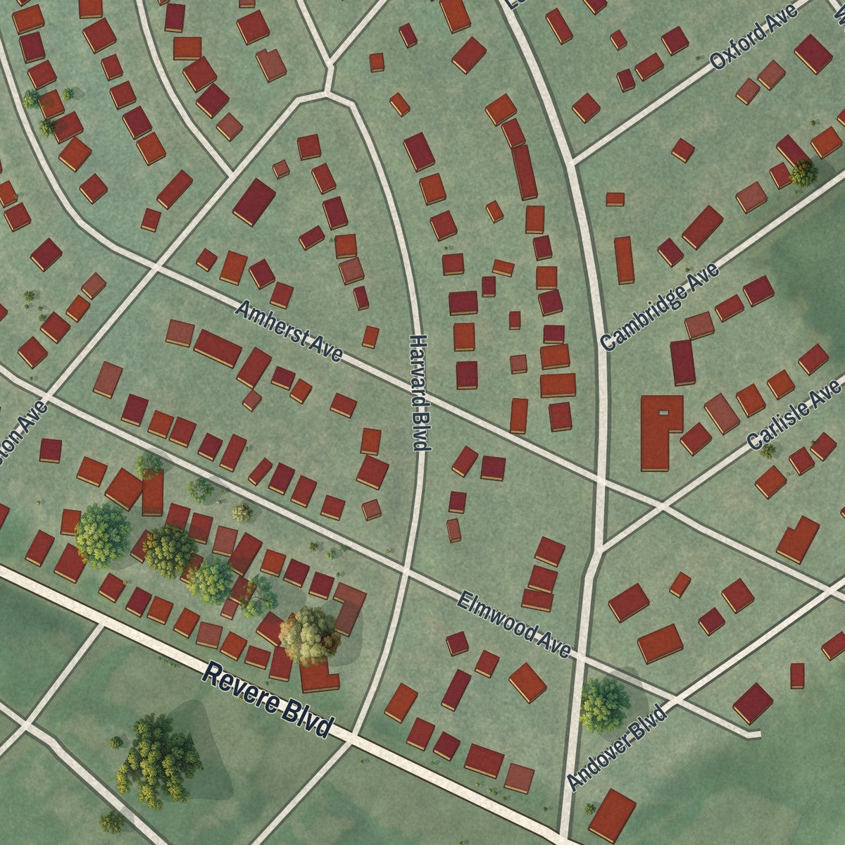 Close-up of the map of Lincoln Park, Pennsylvania print showing street and building detail