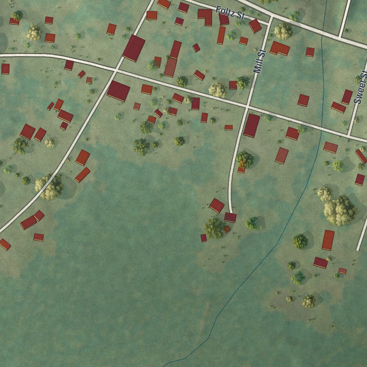 Close-up of the map of Lincolnville, Pennsylvania print showing street and building detail