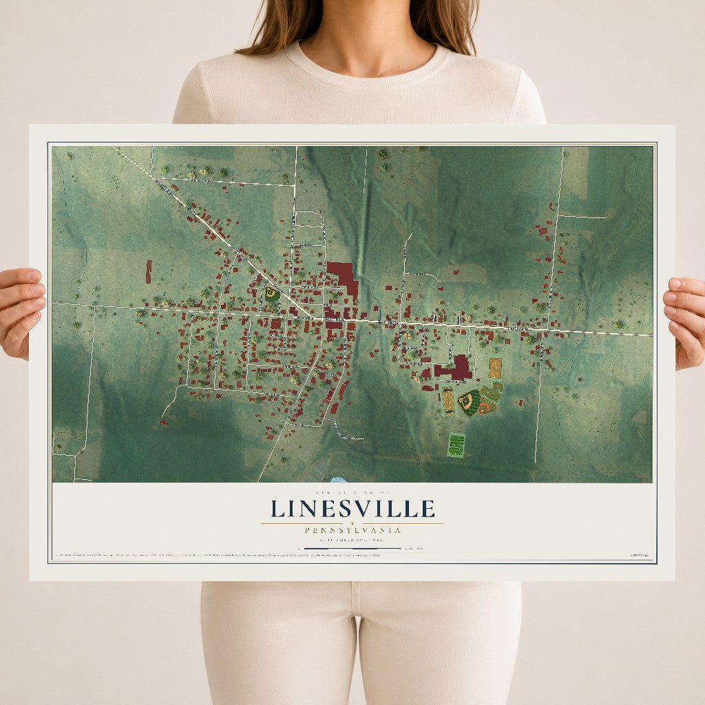 Map of Linesville, Pennsylvania, 18 x 24 inch unframed archival matte print
