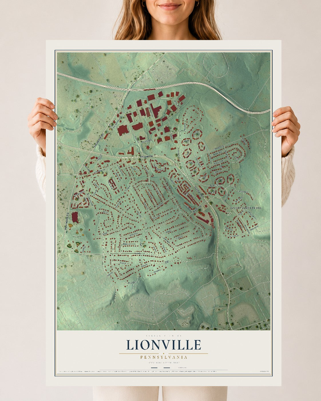 Map of Lionville, Pennsylvania, 24 x 36 inch unframed archival matte print