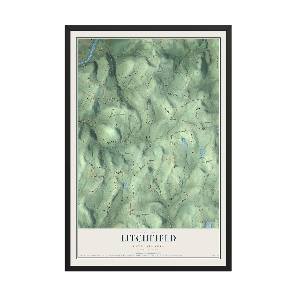 Map of Litchfield, Pennsylvania, 12 x 18 inch print in a black wood frame