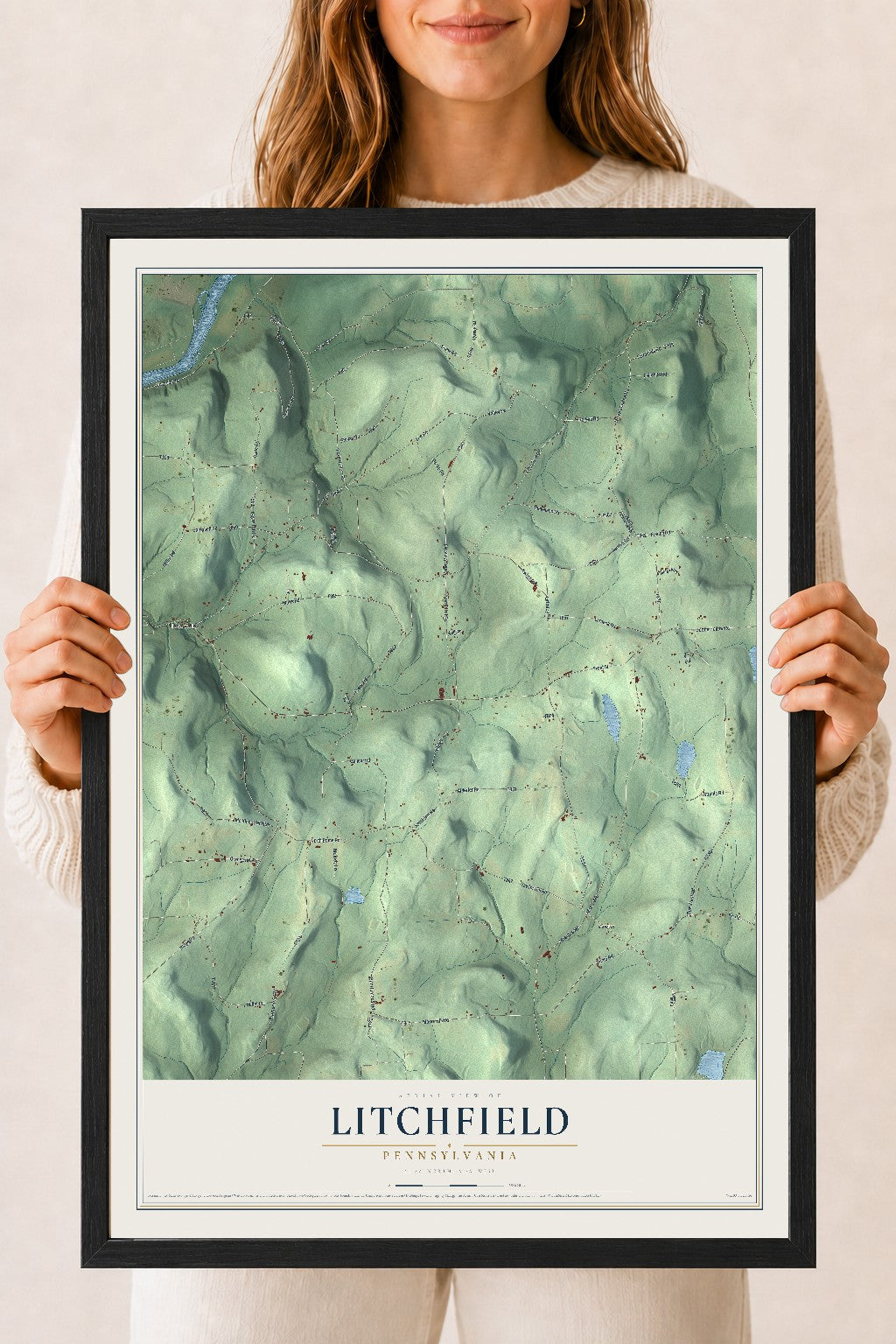 Map of Litchfield, Pennsylvania, 18 x 24 inch print in a black wood frame