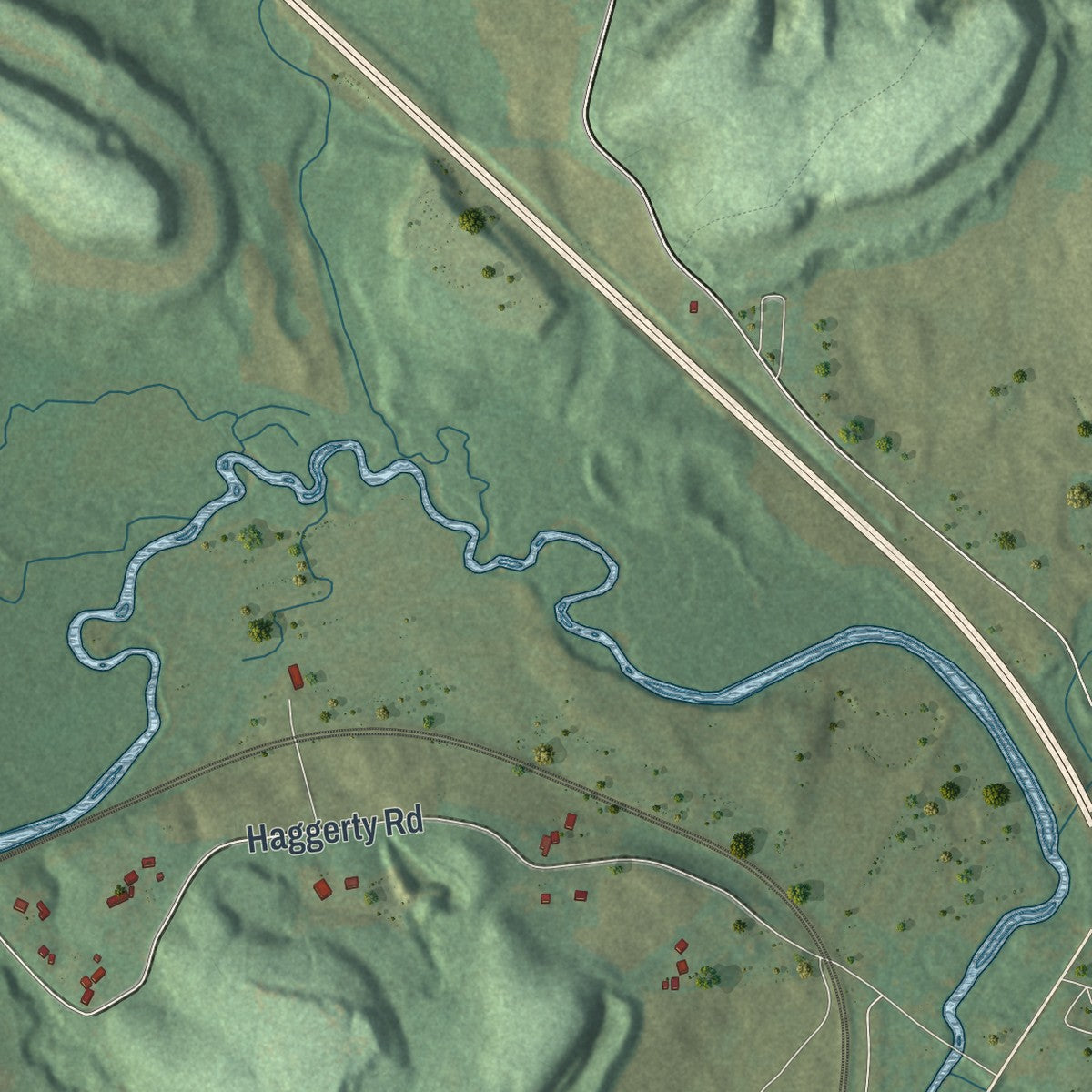 Second close-up of the map of Little Beaver, Pennsylvania print showing more streets and buildings
