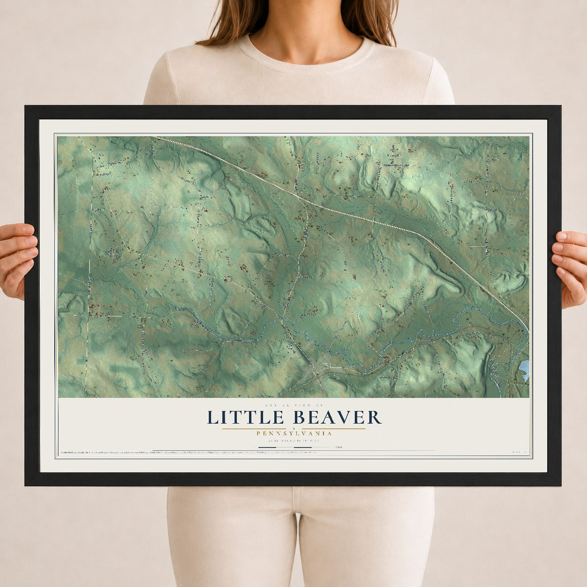 Map of Little Beaver, Pennsylvania, 18 x 24 inch print in a black wood frame